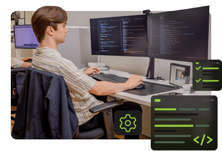 Office photoshoot showing Mark working on a PHP Development request.
