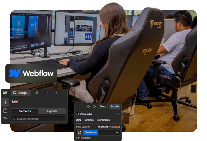 Jordann in photo working on edits in a webflow development request.