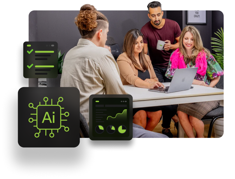 office photoshoot, image depicts our team receiving a brief that requires ai consulting services.