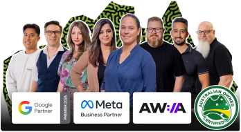 team photoshoot, senior staff members, cta image inviting to see if we're a fit.