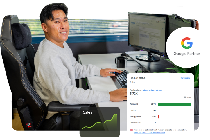 adriel, senior ppc manager, office photoshoot, display ad work examples.