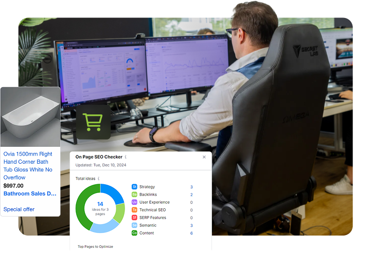 office photoshoot showing andrei with an ecommerce seo campaign open on computer.