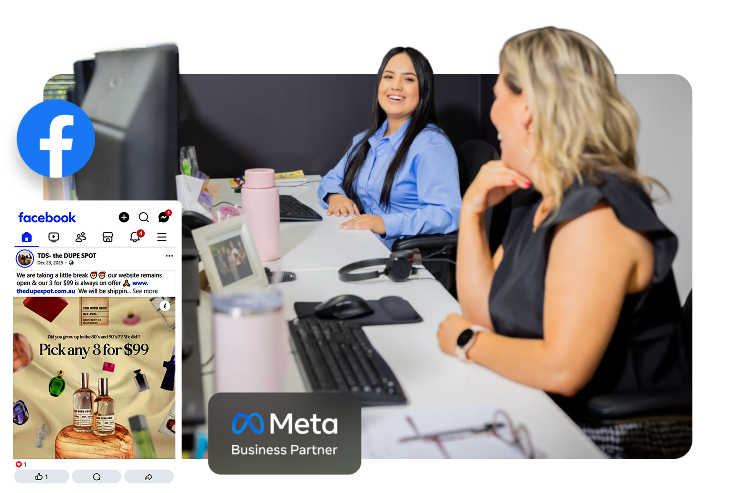 office photoshoot showing facebook ad management in action.