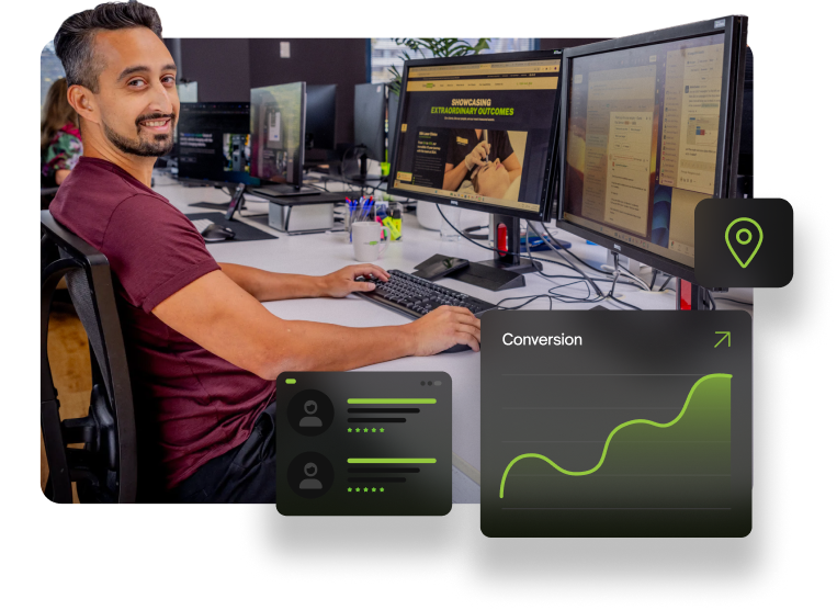 office photoshoot showing prem working on a locations plus suburb page deployement.