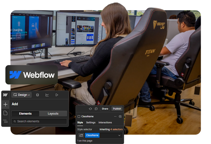 jordann in photo working on edits in a webflow development request.