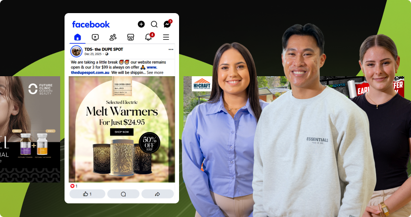 our facebook ad team photo showing anastasia, adriel and jordann