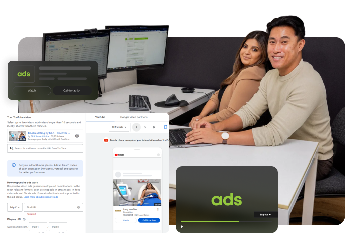 adirel & amanda working on youtube ad campaigns in office photoshoot.